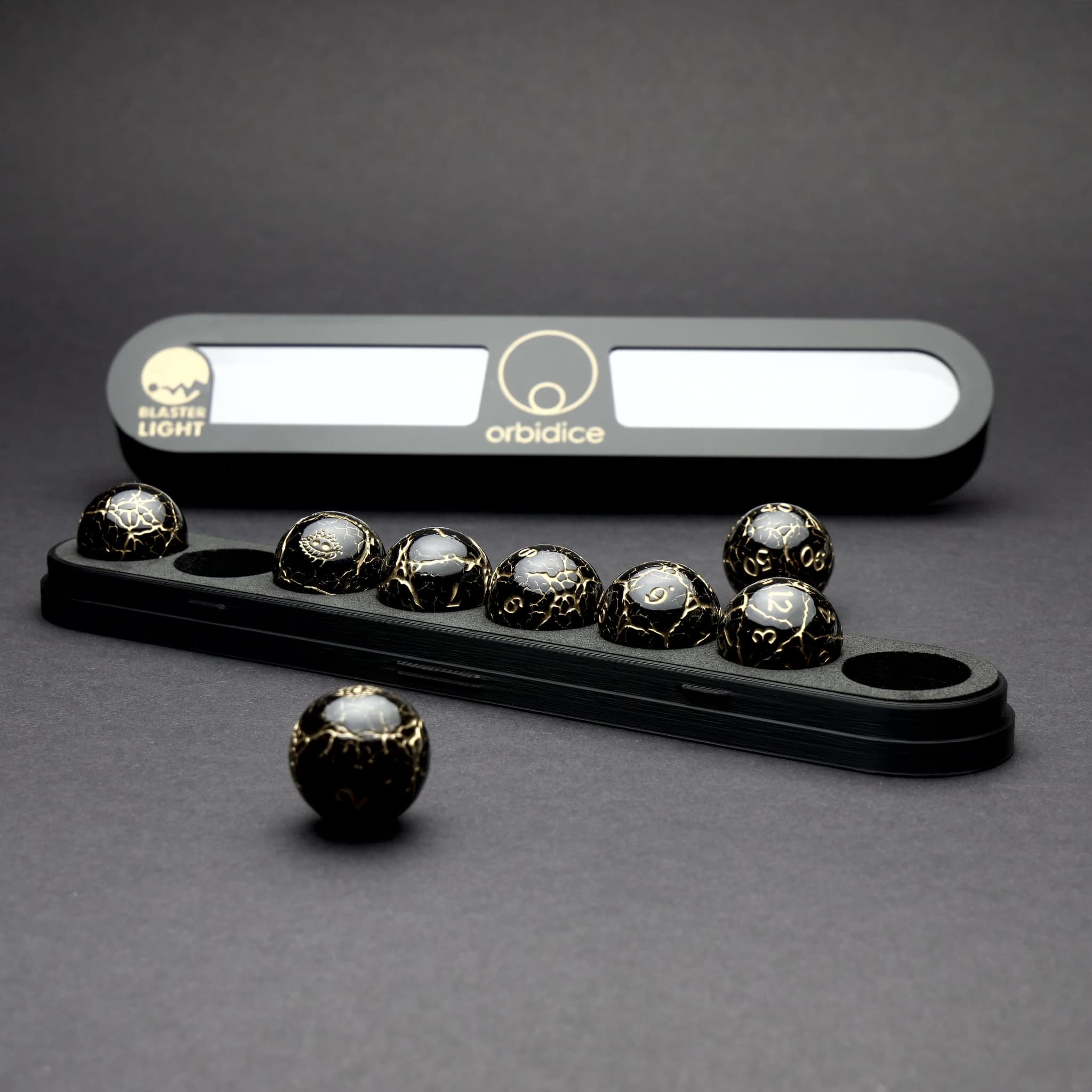Royal Nox spherical dice set in its case